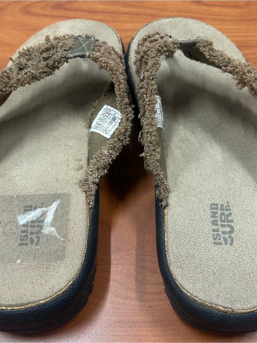 Men's Brown Frayed Canvas Flip-Flop Sandals